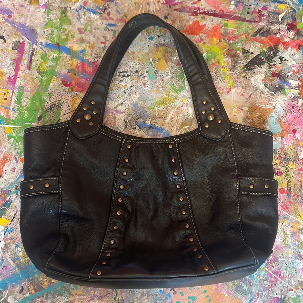 KENNETH COLE REACTION Black Brads Studded Shoulder Bag